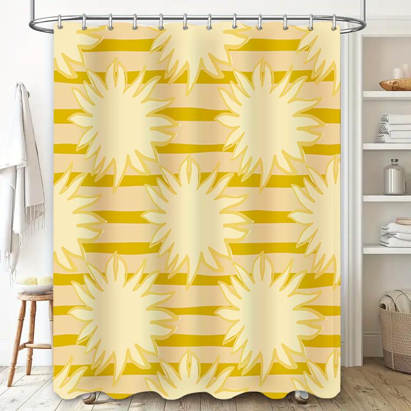 Modern Sunburst Shower Curtain Waterproof Home Decor Bathroom Liner Yellow Stripes Pattern Shower Paneling Tiles Backsplash Remo