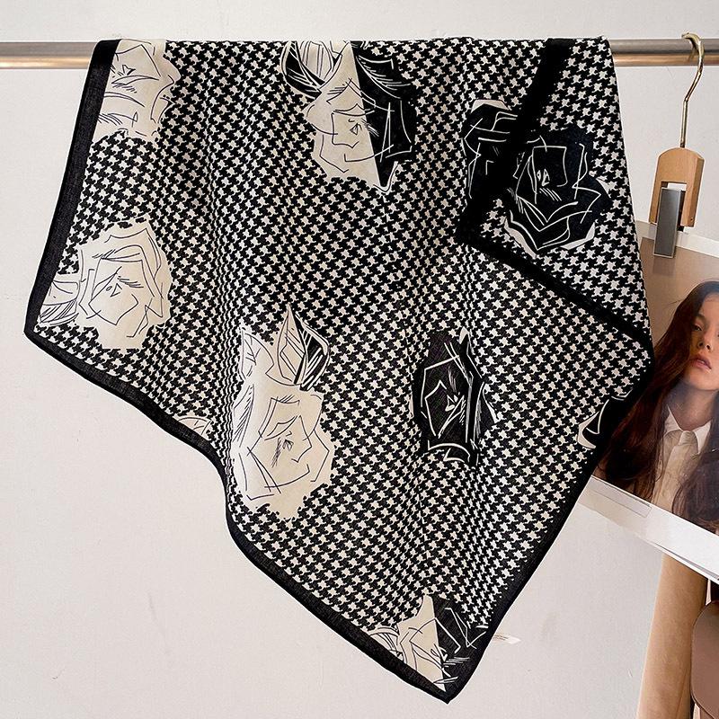 Fashion 70cm Cotton Square Scarf Women Floral Print Design Bandanas Lady Scarves Headband Accessories Handkerchief Hair