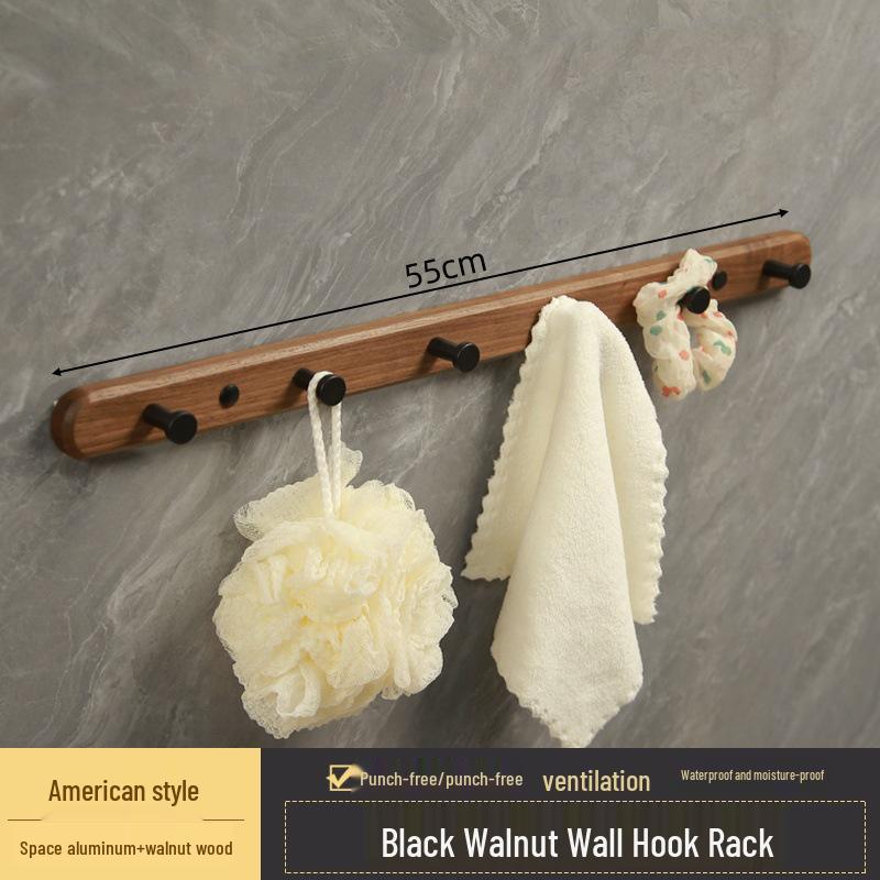 Walnut Wall-Mounted Hook for Clothes & Hats, No-Punch Installation for Door Back or Entrance Hall