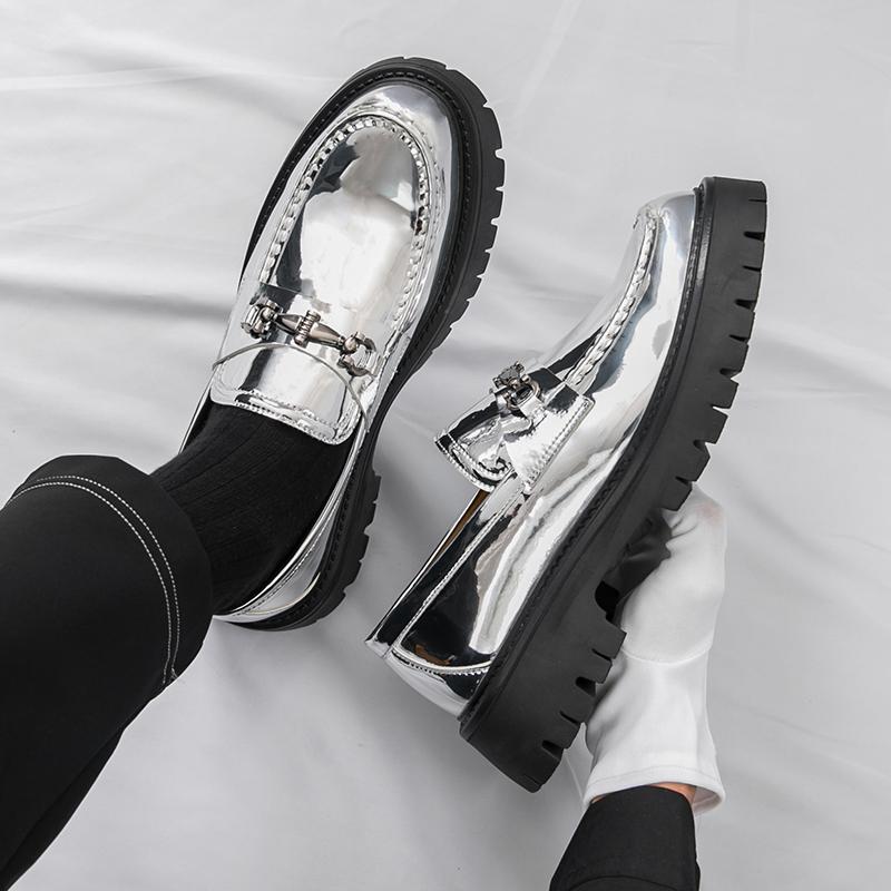 Fashion Fashion Casual Slip on Thick Bottom Leather Party Shoes Thick Soled Anti-slip Wearable Shoes Trends Street Leather Loafers Shoes