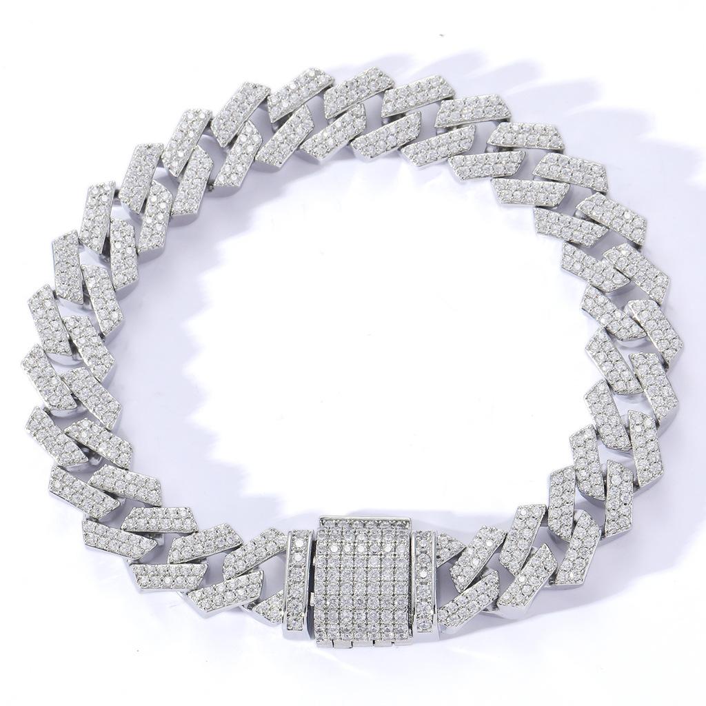 Personalized Fashion Hip Hop Jewelry 12mm Bling CZ Iced Out Flat Prong Cuban Link Chain Bracelet for Women and Men