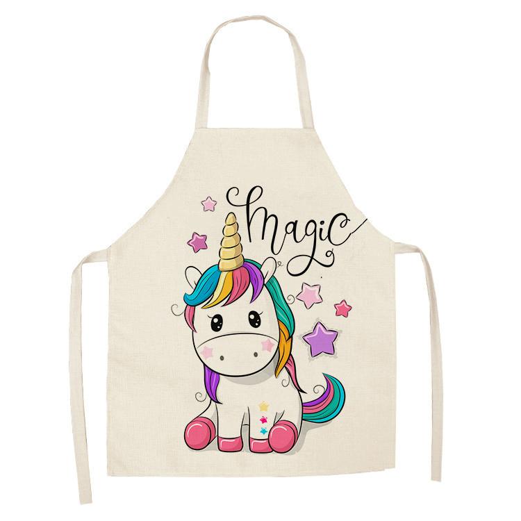 

1 шт. кухонный фартук с мультяшным единорогом, хлопковые льняные фартуки с музыкальным принтом для женщин и мужчин, аксессуары для приготовления пищи Delantal Cocina Mujer 47x38cm