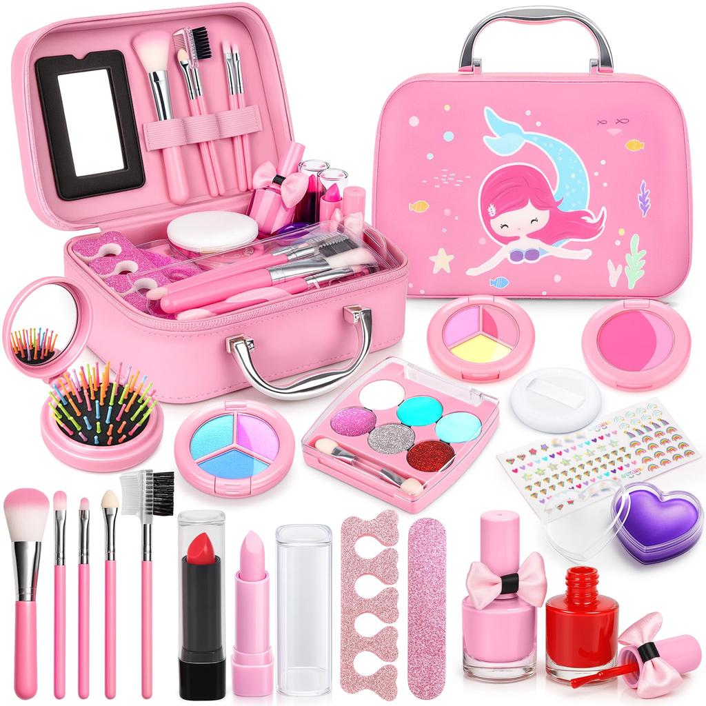 Makeup Set Toy for Girls Ages 6 7 8 9 10 11 12 - Gift Set, Cosmetic Set, Pretend Play Set, Dresser, Compact Makeup Set, 19 Pieces, Dresser, Kids' Role