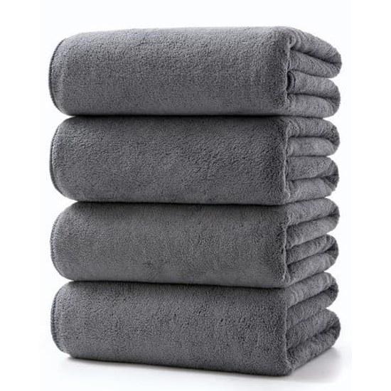 Lumimi Bath Towel Fluffy Hotel Specification Large Size Instant Absorption 70140cm Set 4 Microfiber Gray Strong Water Quick Drying Soft Texture