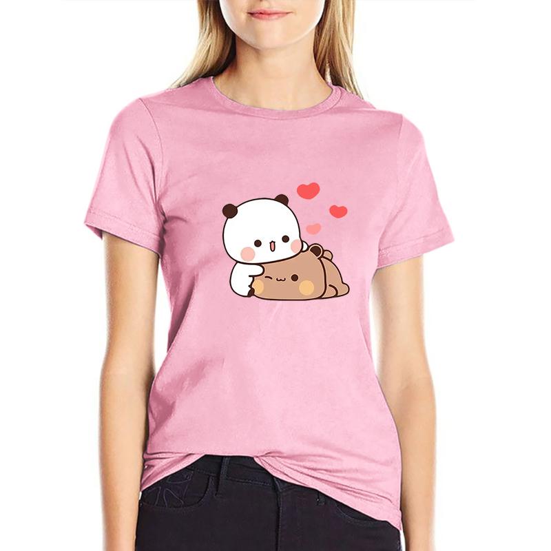 Tričko s motivem Dudu volá svému Bubu pro ženy a muže, vtipná trička s roztomilým medvědem Panda, letní volné oblečení s O-neck