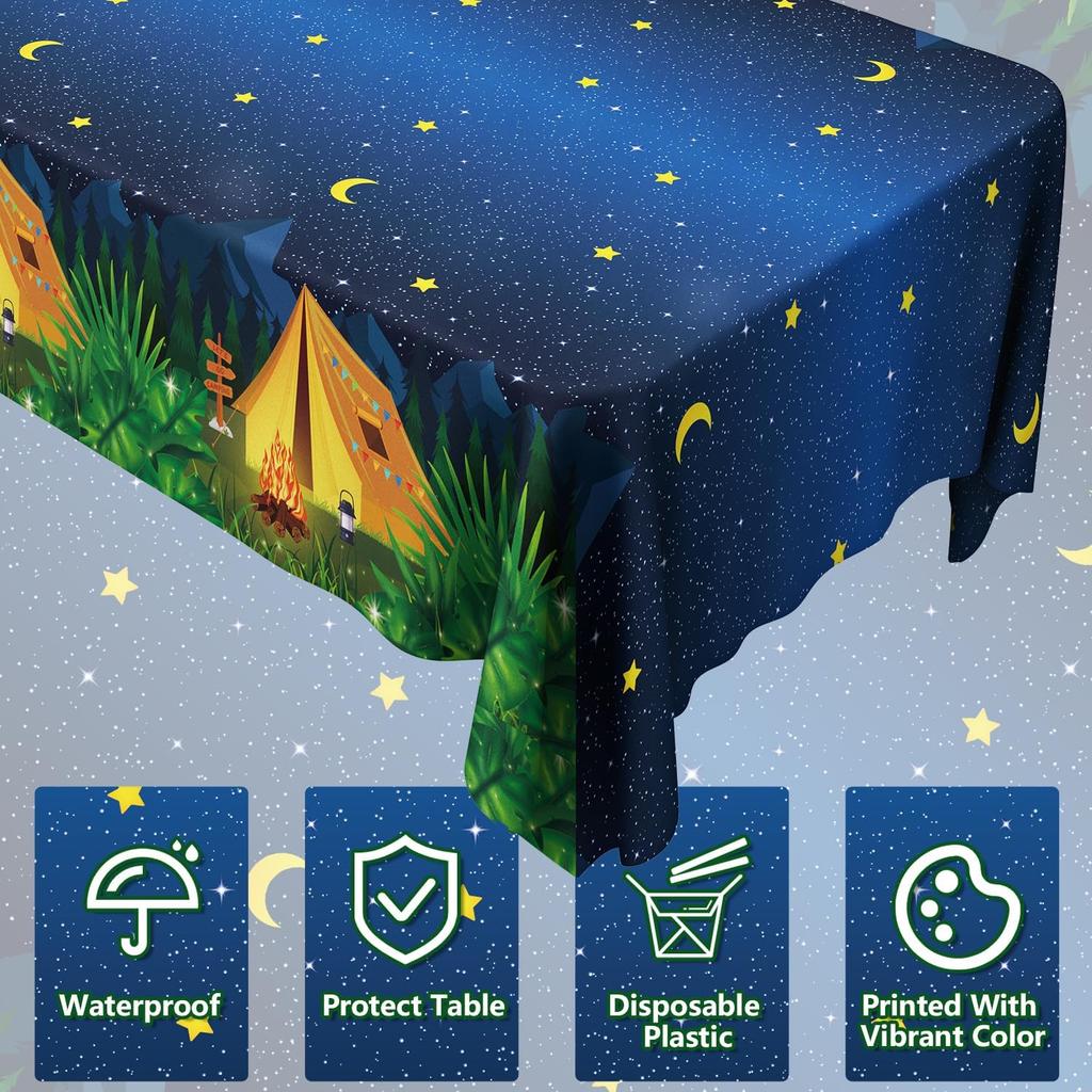 4 Pack Camping Tablecloth Campfire Theme Birthday Party Table Cloth Camp Party Decorations Nature Hunting Table Covers for Forest Adventure Picnic