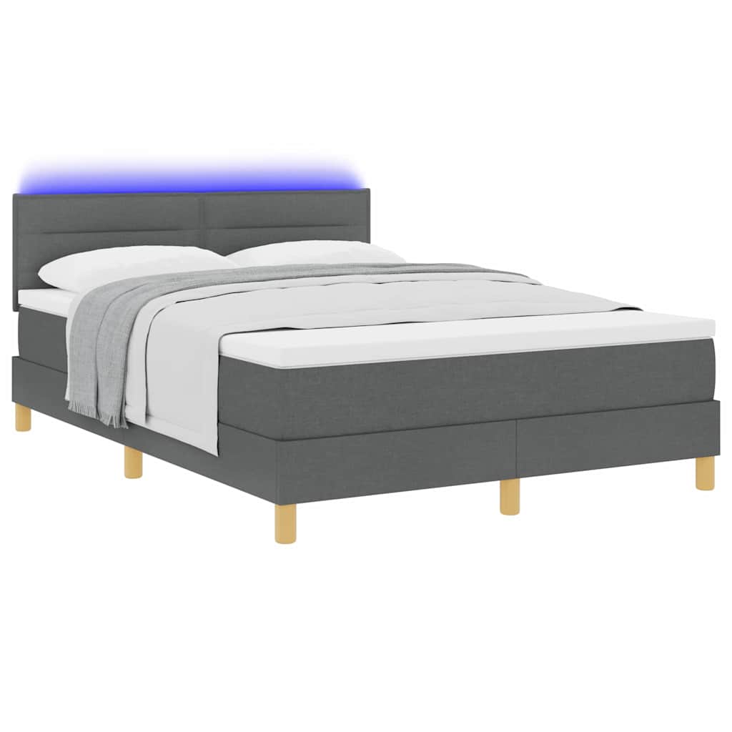 LED Box Spring Bed with Headboard Dark Grey 140 x 190 cm Fabric