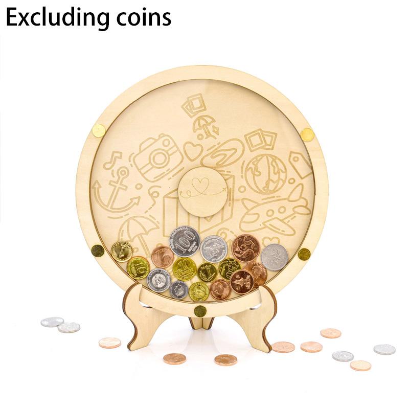 1Pc Coin Display Holder Vault Savings Bank Keepsake Cash Adventure Money Collection With Slot On Top Wooden Coin Box Memories