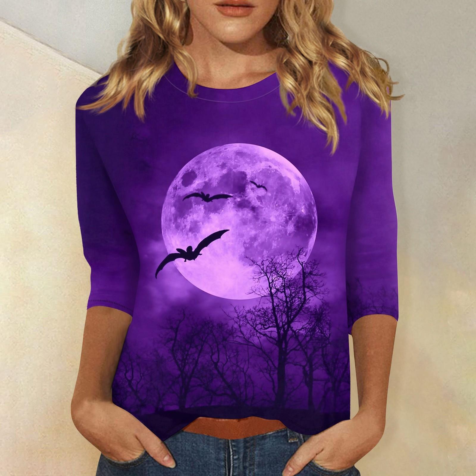 

Женские повседневные футболки с рукавом 3/4 и топы с круглым вырезом S фиолетовый