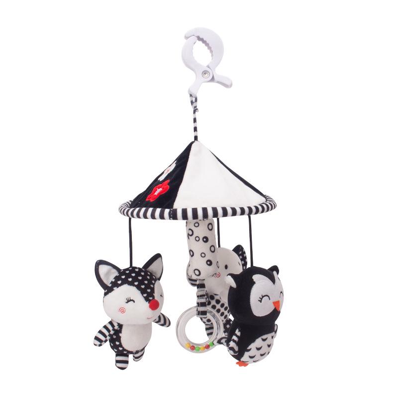 Happy Monkey Black & White Newborn Crib Mobile: Rotatable Wind Chime & Stroller Hanging Toy