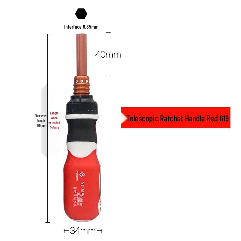 Hex Shank Air Screwdriver with Quick Ratchet Handle, Strong Magnetic Self-Locking Bit Holder, and Extension Rod Socket.