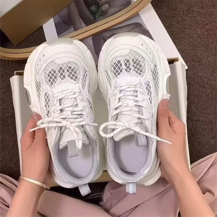 Cowhide version thick-soled thin-mesh women's summer new European version mesh yarn breathable and versatile casual sports shoes