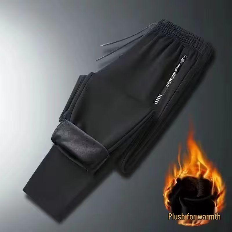 Men's Velvet-Lined Loose Fit Drawstring Sweatpants - Trendy, Elastic, and Versatile for Autumn and Winter