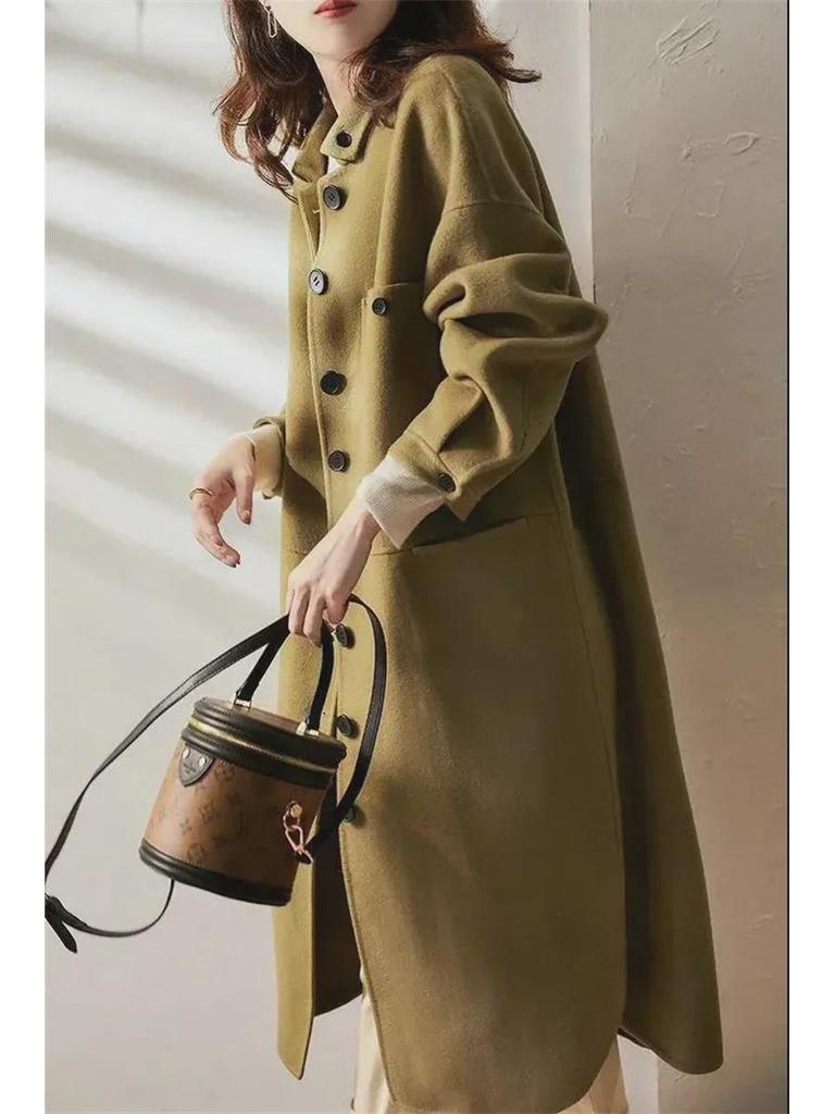 2023 Autumn/Winter Women's Wool Coat: Slim, Medium-Long, Simple Shirt Style