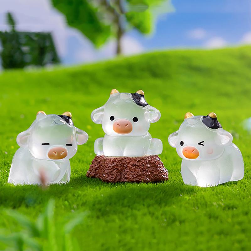 Creatively Cute Mini Luminous Cows Miniature Figurines DIY Home Decoration Accessories Gifts Car Desktop Small Ornaments