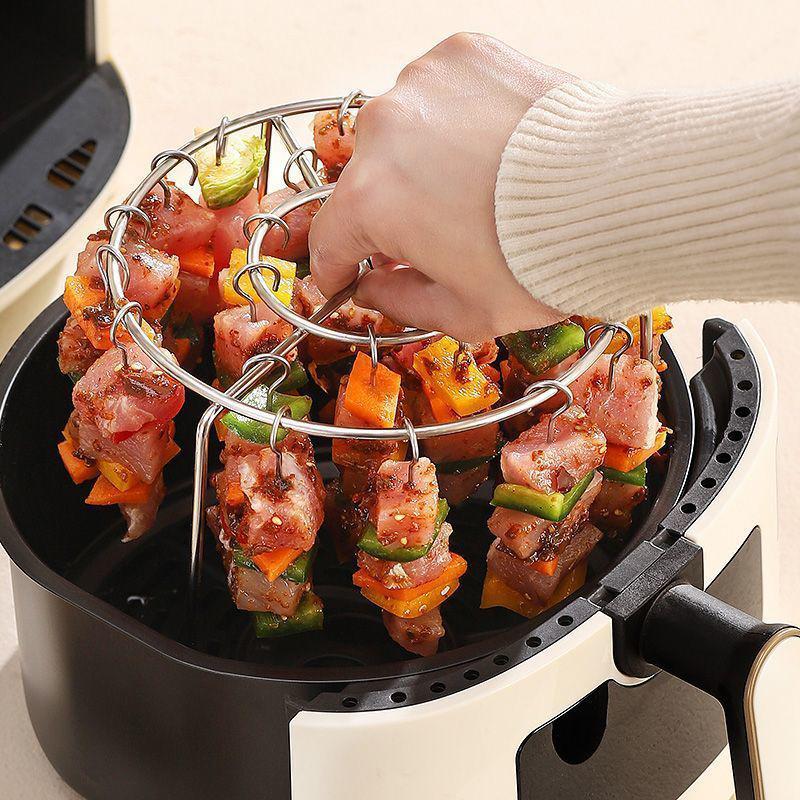 Paslanmaz Çelik Air Fryer Izgara Dikey Şiş Kebap Rafı - Asılı Fırın Kebap Tutucu Mutfak Aleti Barbekü ve Izgara Pişirme İçin