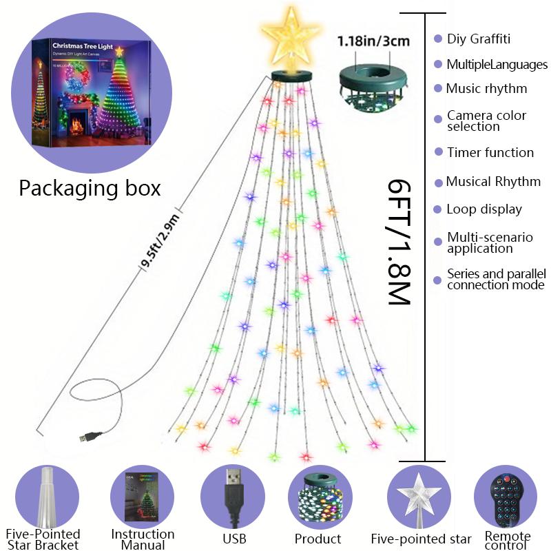 

1.8m/2.1M Smart Christmas Tree Light 400 LEDs Music Sync, USB Powered With Remote Smart LED Xmas Tree for Indoor Outdoor Decor