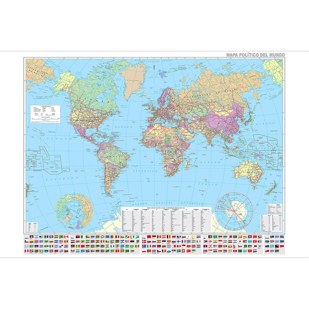 Spanish Map-World Map-Political Distribution-City Maps,Poster for Home Office Classroom,Travel/Educational Supplies