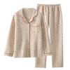 Women's Quilted Cotton Pajama Set - Cardigan & Long Pants for Autumn/Winter