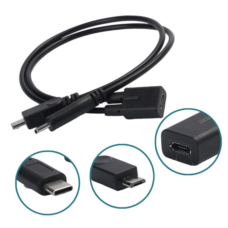 Double  Output Charging Cable Tiny  USB Female Input & Type C Male Plus Tiny  USB Male Outputs 27cm for Phones & Tablets