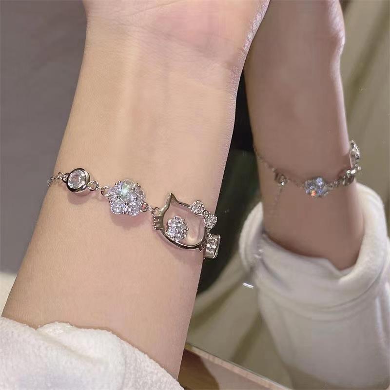 Hello Kitty Bracelet Kawaii Sanrio Diamond Cute Jewelry Anime Peripheral Necklace For Friend Girlfriend Birthday Jewelry Gift