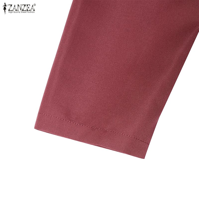 ZANZEA Women Casual V-Neck Solid Color Long Sleeve Elegant Dress