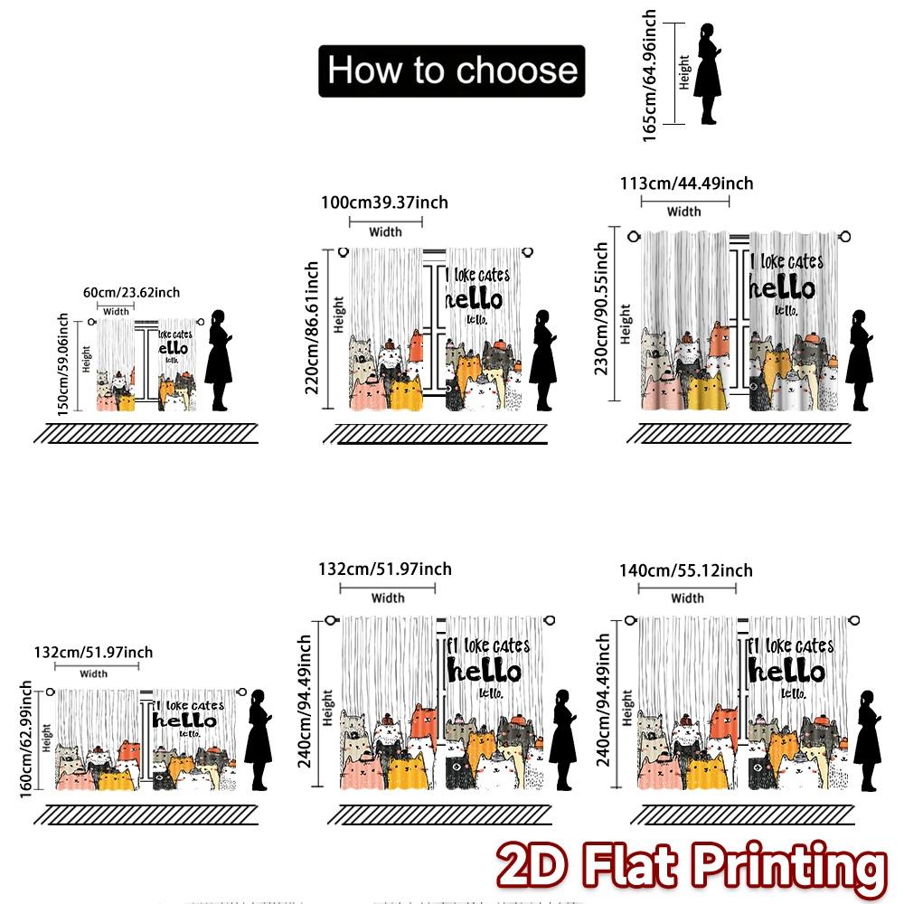 2 Stück, 2D-FLACHDRUCK Vorhänge (Ohne Stange) Niedliche Katzenparade Beliebte Vorhänge&Draperien Festivaldrucke Lichtfilternde Vorhänge