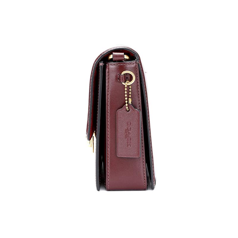 Coach Hutton 22 Flap Closure Leather Shoulder Bag Crossbody Bag Small Women's Burgundy