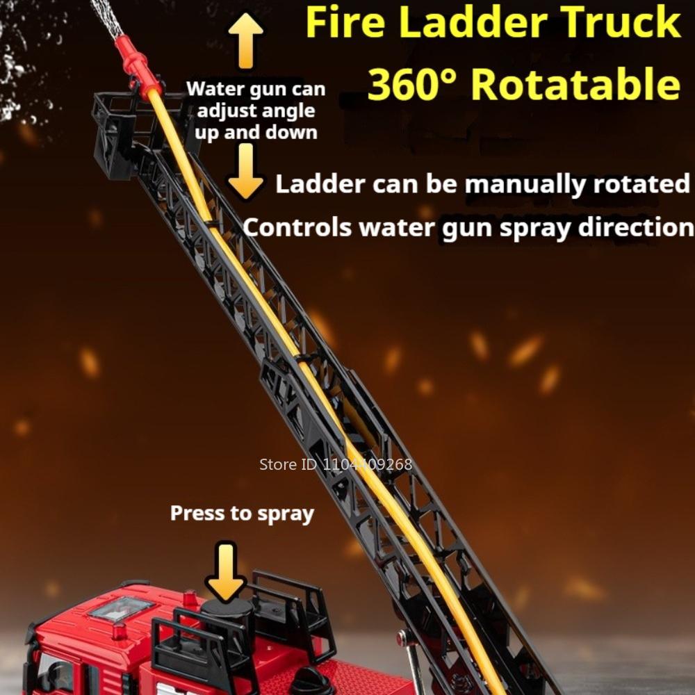 1:50 Alloy Water Tank Fire Truck Model Car Toy Multiple Movable Locations Water Spray Engineering Vehicle Music Light Presents