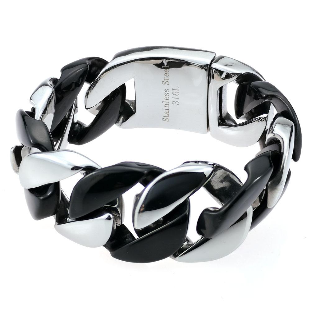 32mm Width Bling Massive 316L Stainless Steel Steel & Black Hip Hop Bracelet Designer Chrams