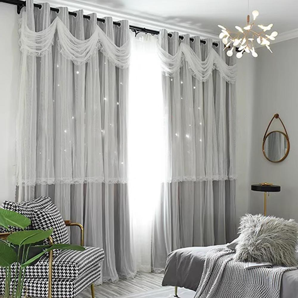 Tenda a Pizzo Stella Principessa Traforata Tre Strati Oscurante Trasparente, Adatta per Camera da Letto e Cameretta Bambini, Antipolvere Blocca Luce