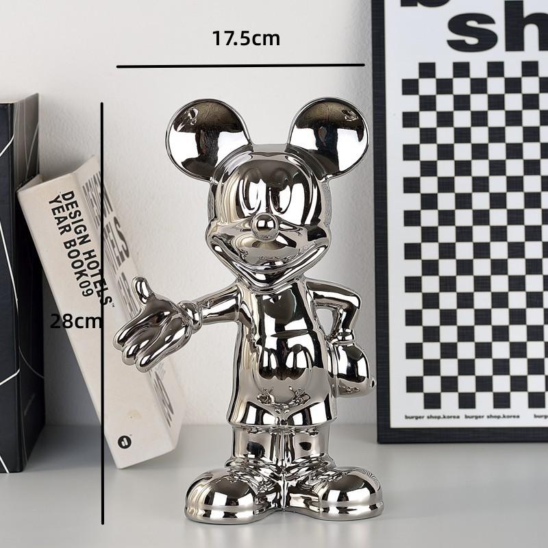 Disney Cartoon Anime Mickey Mouse Figure Statue Resin Plating Welcome Gesture Sculpture Mickey Ornaments Coffee Bar Home Decor