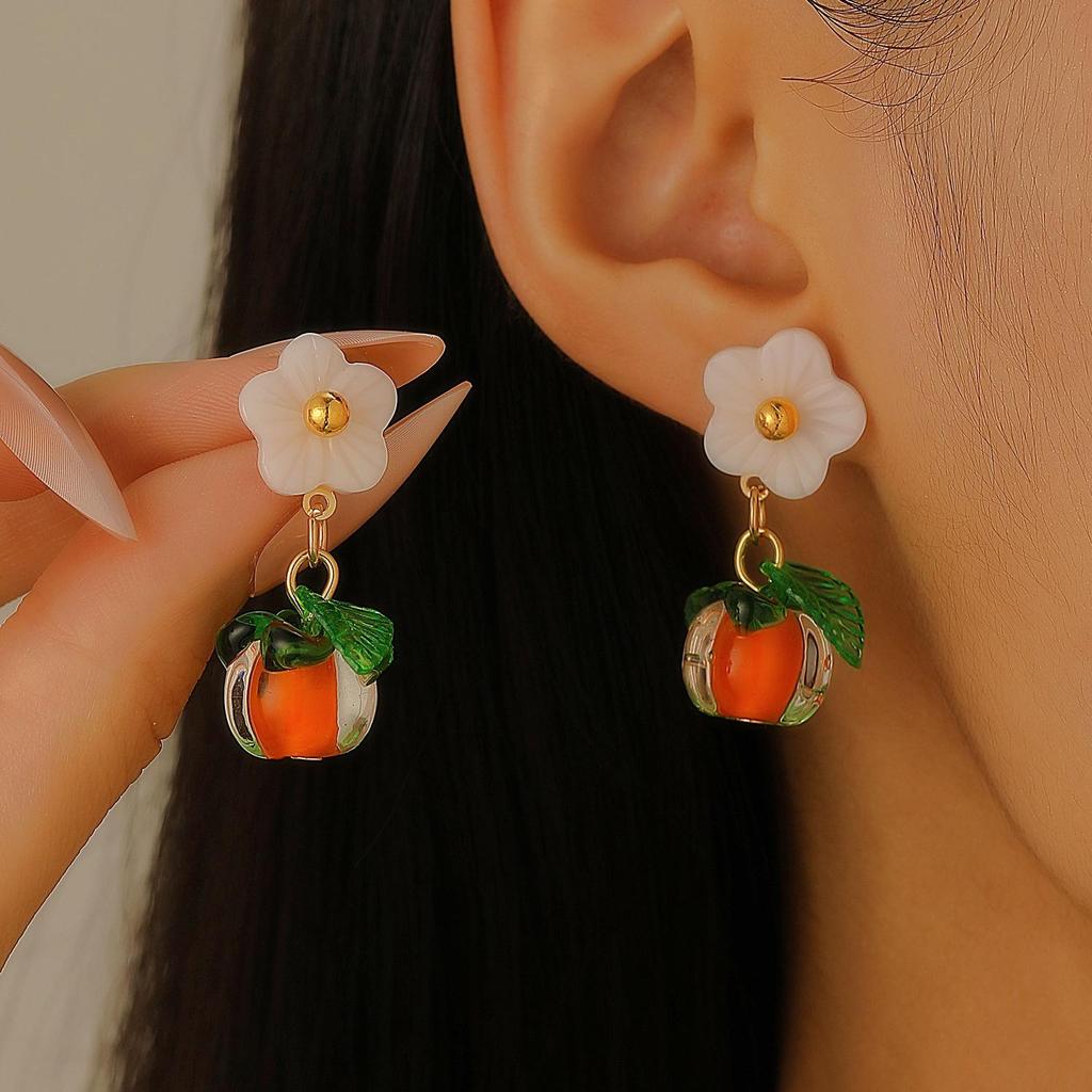 Módní Kreativní Design Sladké Kumquat Oranžové Ovocné Náušnice Pro Ženy