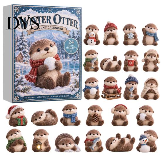 Festliche Tischdekoration Otter Adventskalender 2026, 24 Tage 2D Flache Acryl-Anhänger Weihnachten Otter Kalender Countdown-Kalender, Niedliche Cartoon-Figur
