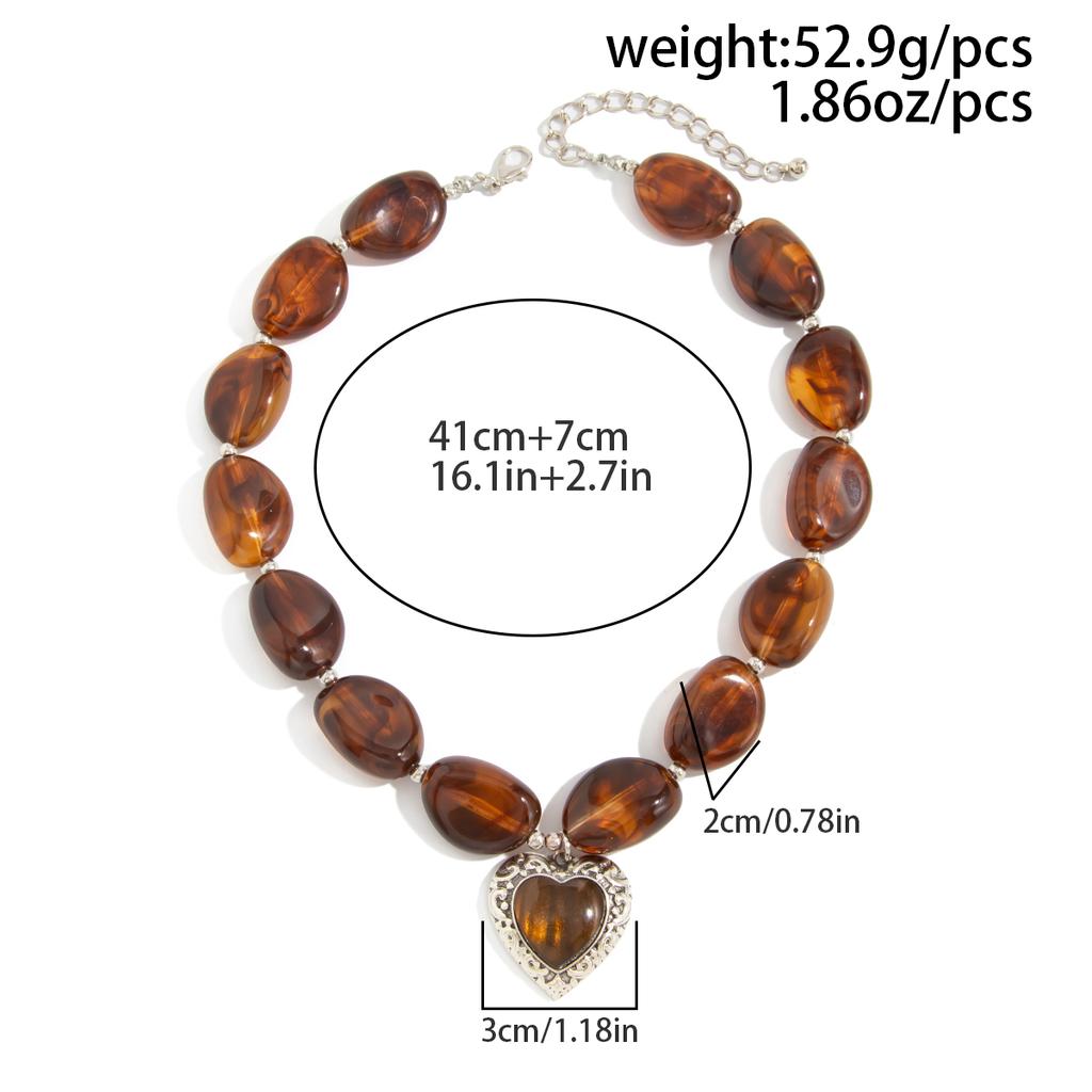 SHIXIN Vintage Brown Resin Acrylic Beaded Choker Necklace Women Luxury Love Heart Pendant Necklace Lady Gift Jewelry On the Neck