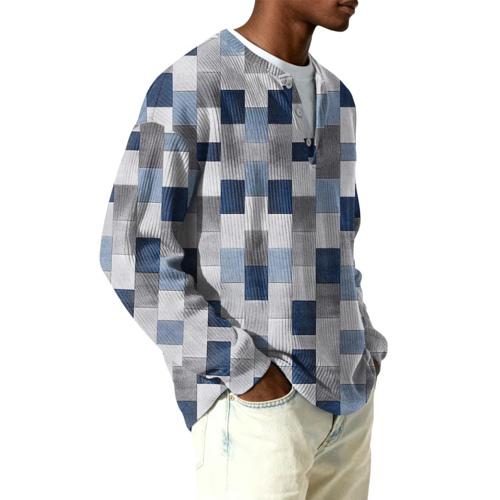 Męski sweter z dzianiny prążkowanej z długim rękawem, z kołnierzykiem zapinanym na guziki