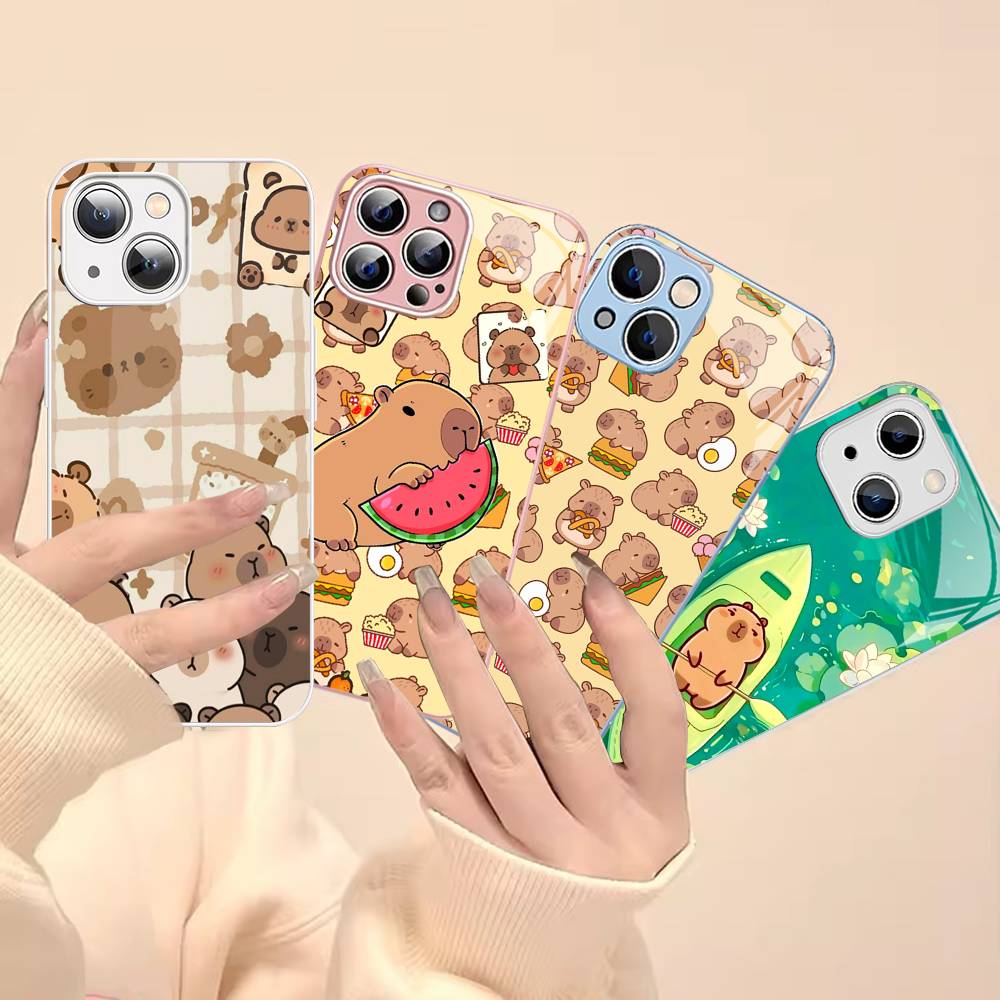 Cute Capybara For IPhone 14 13 12 Mini 11 Pro XS Max X XR 14 Plus Tempered Glass Cover