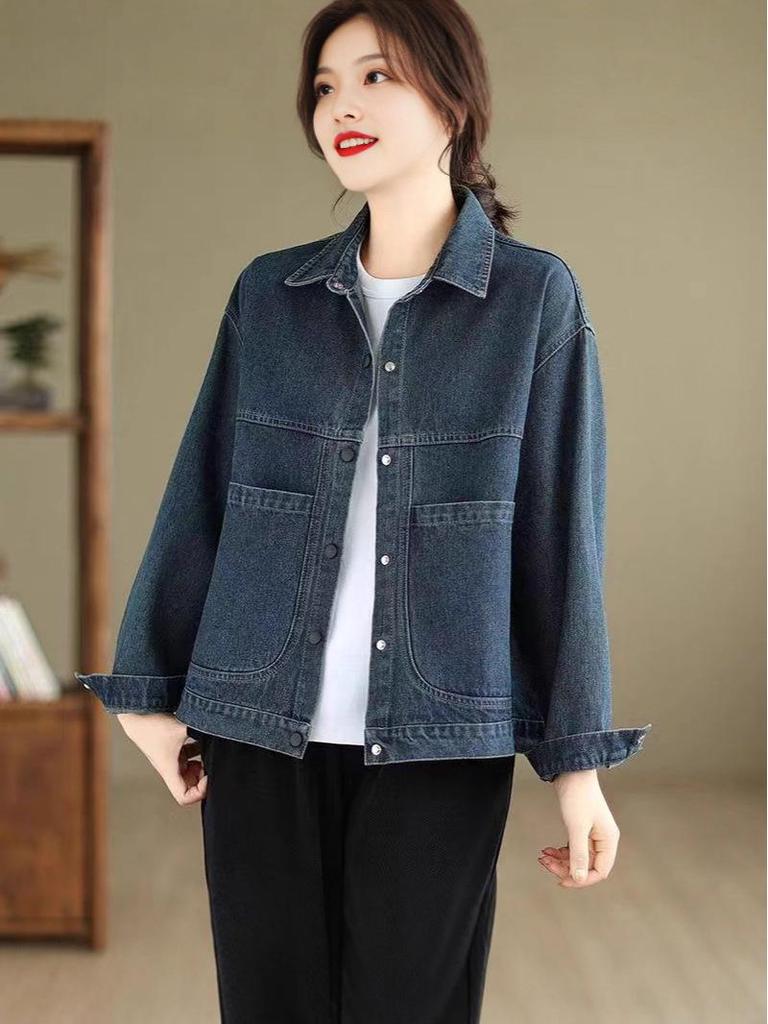 Retro European Style Denim Jacket for Petite Women - Spring/Autumn 2025 Korean-Inspired Slimming Short Top