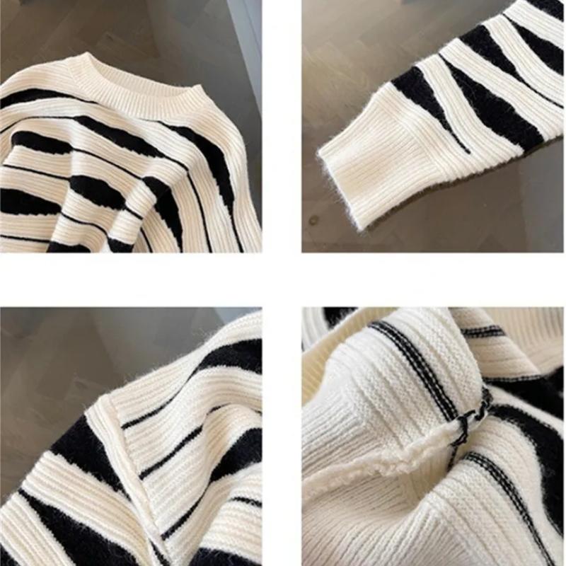 Women's Clothing Winter Sweater Loose Pullover Casual Korean Fashion Print Striped Knitted Tops Elegant and Simple Jumper Female