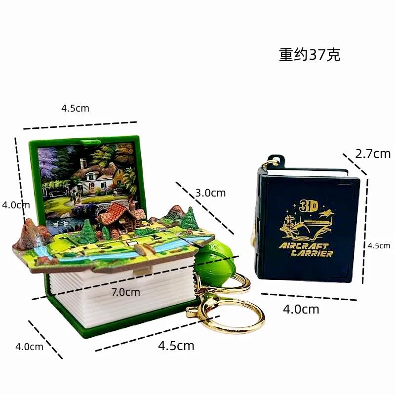 3d Dinosaur Castle Folding Book Keychain Pendant Cartoon Astronaut Soccer Field Pendant Anxiety Stress Children Kids Toy