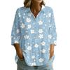 Women Button Front Collared Retro Floral Print Three Quarter Sleeve Loose Fit Shirt Blouse for Casual or Daily Wear