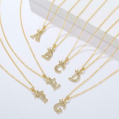Unisex A-Z Alphabet Pendant Fashion Vintage Chain Jewelry Accessories Crystal Zircon Gifts Necklaces New Hip-Hop Style Punk Crown