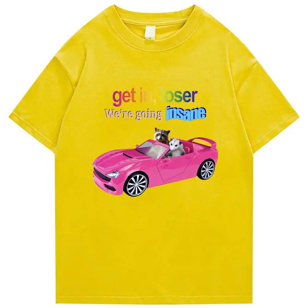 

Забавная футболка Get In Loser We re Going Insane, женская футболка унисекс с короткими рукавами и животными, енот, опоссум, модная хлопковая футболка 4XL