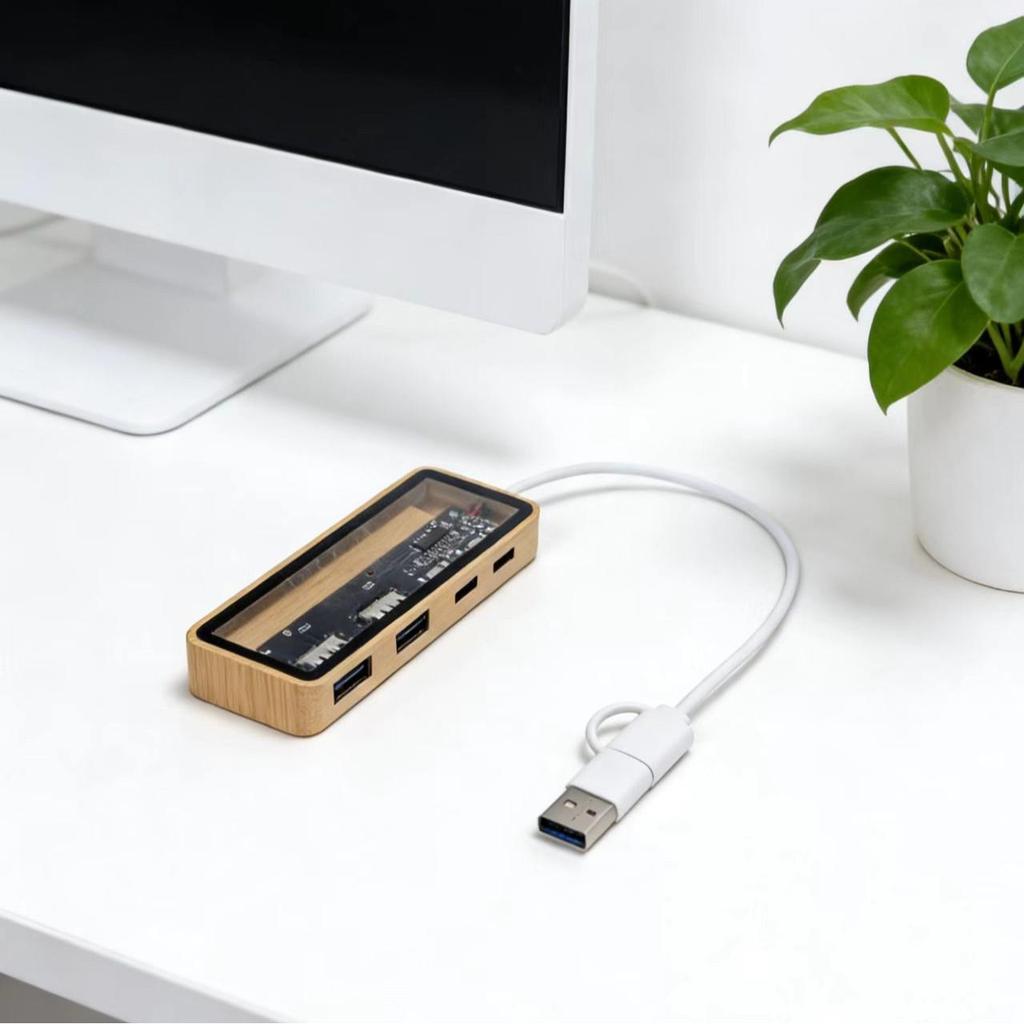 Transparent USB-C 7-in-1 Docking Station: 4K HD, Gigabit Ethernet, Cross-Device Compatibility