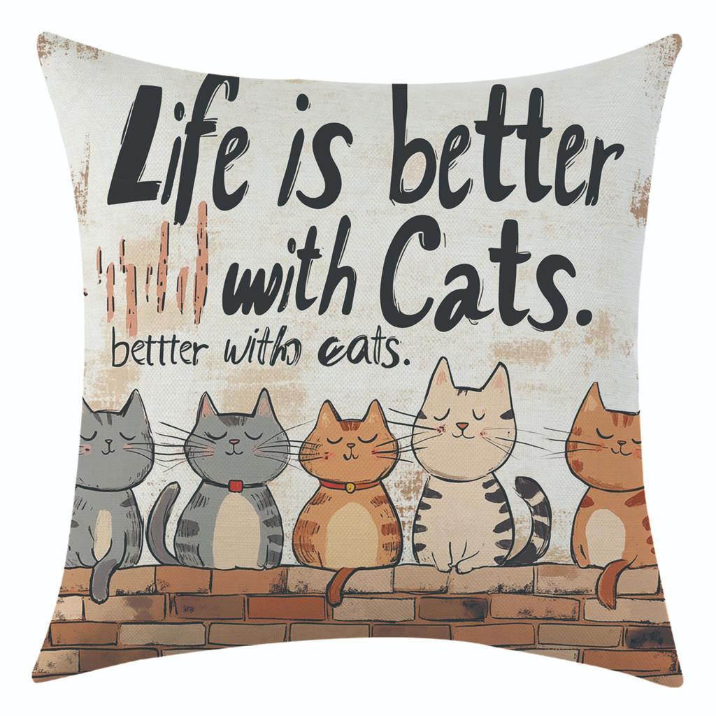 New Cartoon Cute Pet Cat Linen Pillowcase, Festive Decoration, Bay Window Sofa Waist Pillow
