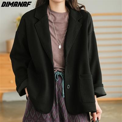 Dimanaf 2024 New Women Suit Jacket Coat Button Pockets Basic Autumn Cardigan Female Loose Plaid Jacket