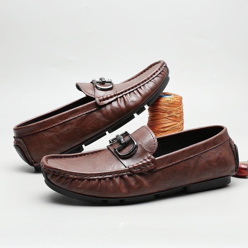 Autumn and winter men's shoes 2025 live broadcast new British casual Doudou leather shoes men's business one-pedal driving loafers