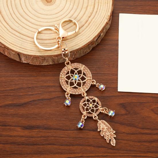 Keychain Pendant Rhinestones Inlaid Dream Catcher Design Key Chain with Lobster Clasp Bag Charm Backpack Accessory