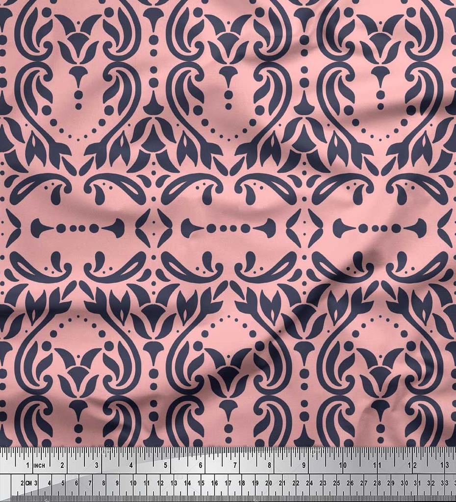 Soimoi Pink Japan Crepe Satin Fabric Moroccan Damask Print Fabric by metre 42 Inch