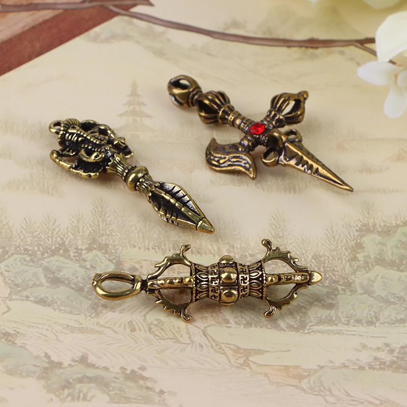 1Pc Cross Vajra Brass Car Key Chain Pendant Buddhism Dharma Lanyard Bodhi Beads Motorcycle Keychain Rope Pendant